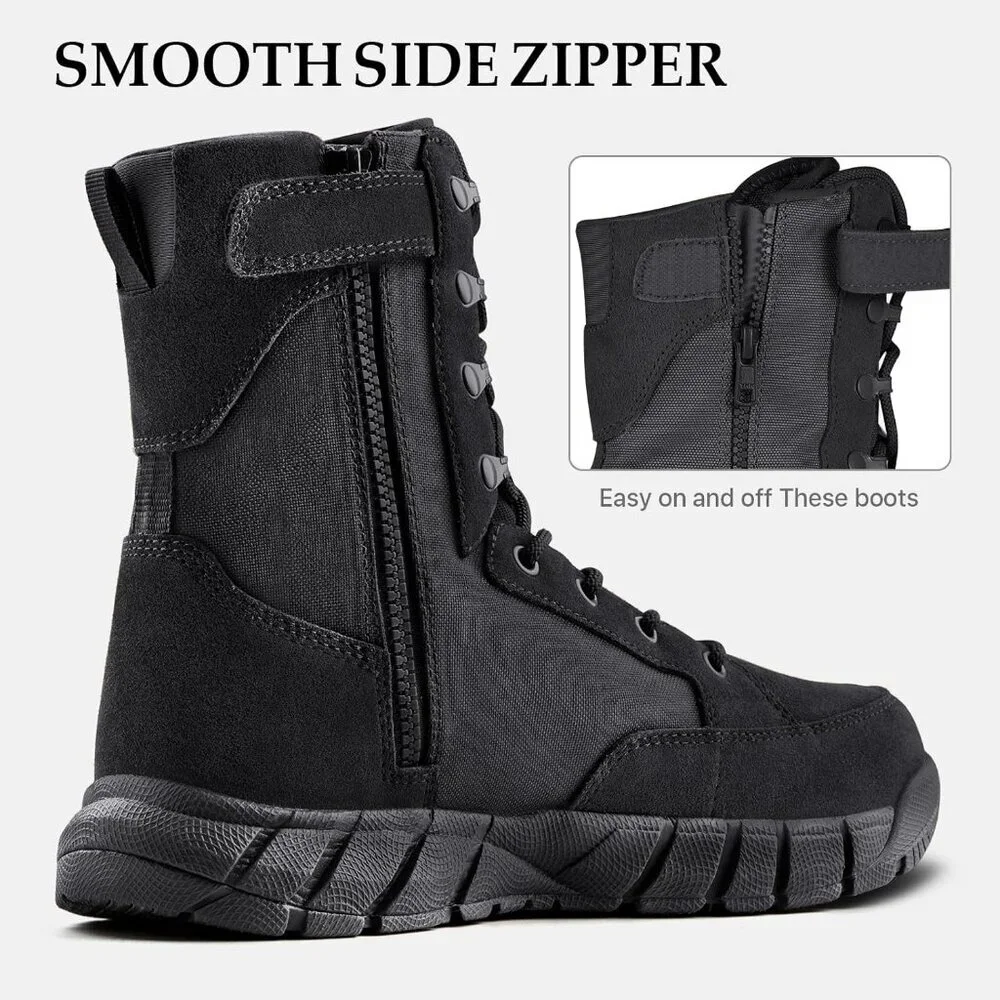 ⚡ Men's Deep Black Combat Suede Leather Lightweight Military Work Desert Boot